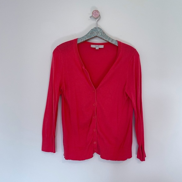 LOFT Coral Orange Button Front Cardigan - Picture 1 of 4